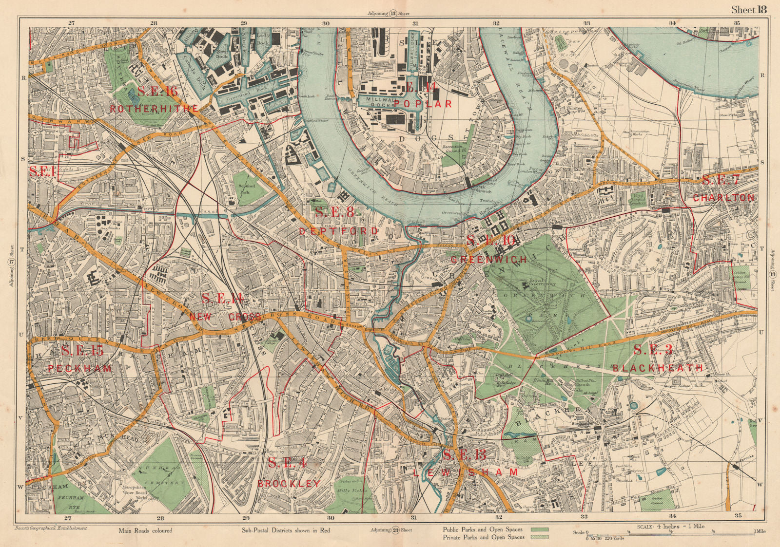 GREENWICH Blackheath Deptford Lewisham New Cross Rotherhithe. BACON 1927 map